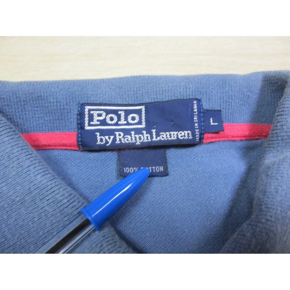 Men's Vintage Polo Ralph Lauren Cut and Sew Striped Polo Shirt‎ (L) Cream & Blue